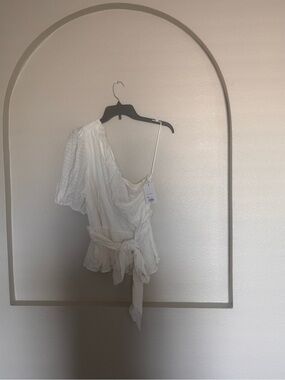 Nine West Cream One-Shoulder Wrap Tie Blouse